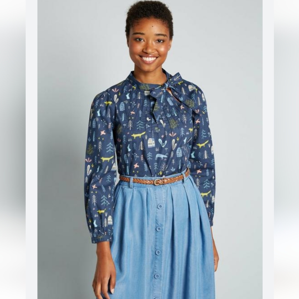 Modcloth Circus Anna Fox Print Blue Blouse Size 20UK / 18US